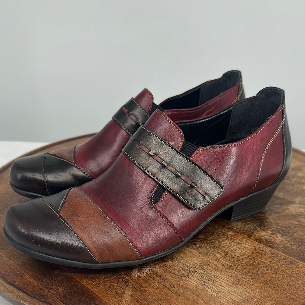 Remonte Shoes Wm 39 (US 8) Patchwork Leather Slip On Block Heel Loafer Comfort